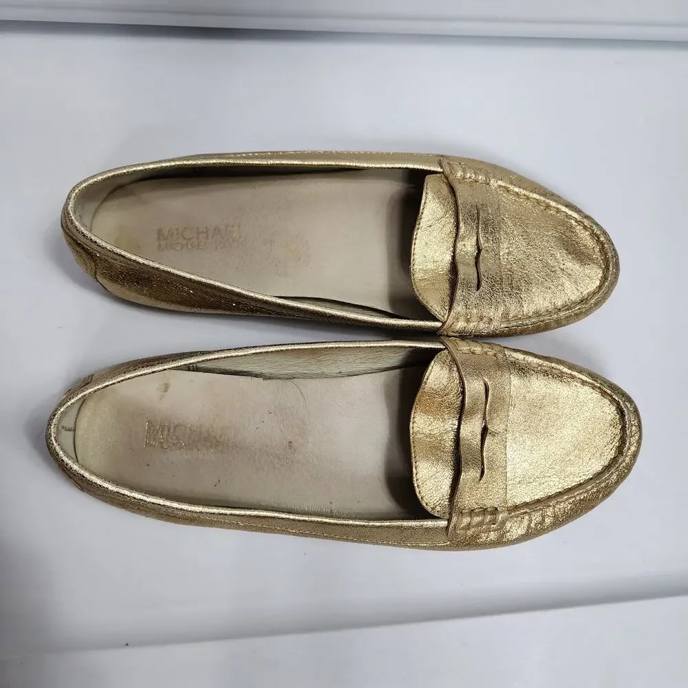 Michael Kors Size 9 Gold Shimmer Loafer Slippers Shoes